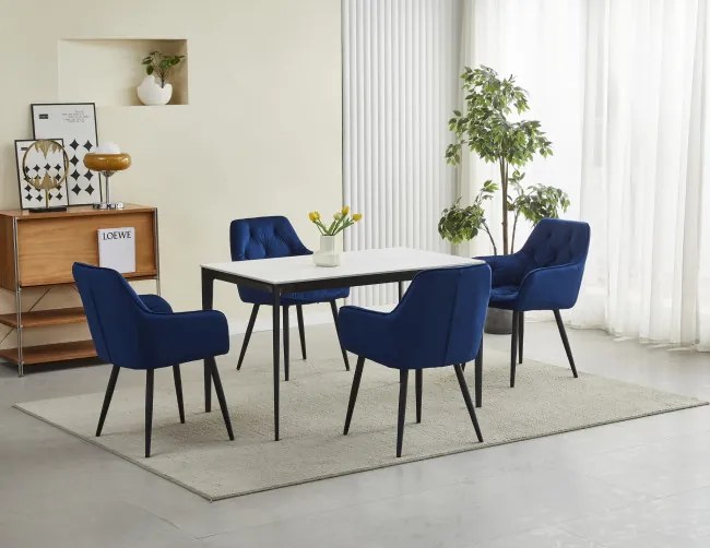 Set dvoch jedálenských stoličiek JORK zamatové, tmavomodré (čierne nohy) 2 ks