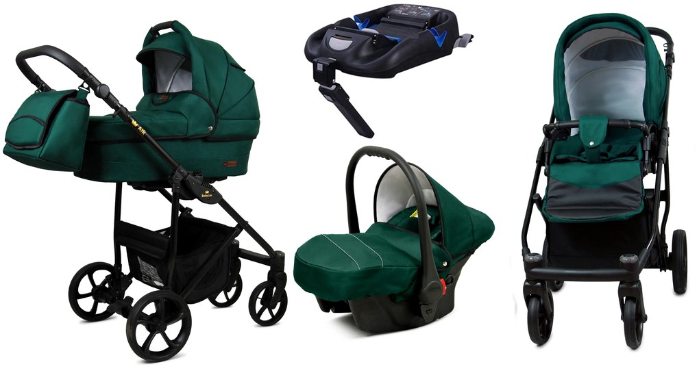 Detský kočík 4v1 BabyLux AIR ALU Bottle Green + isofix základňa