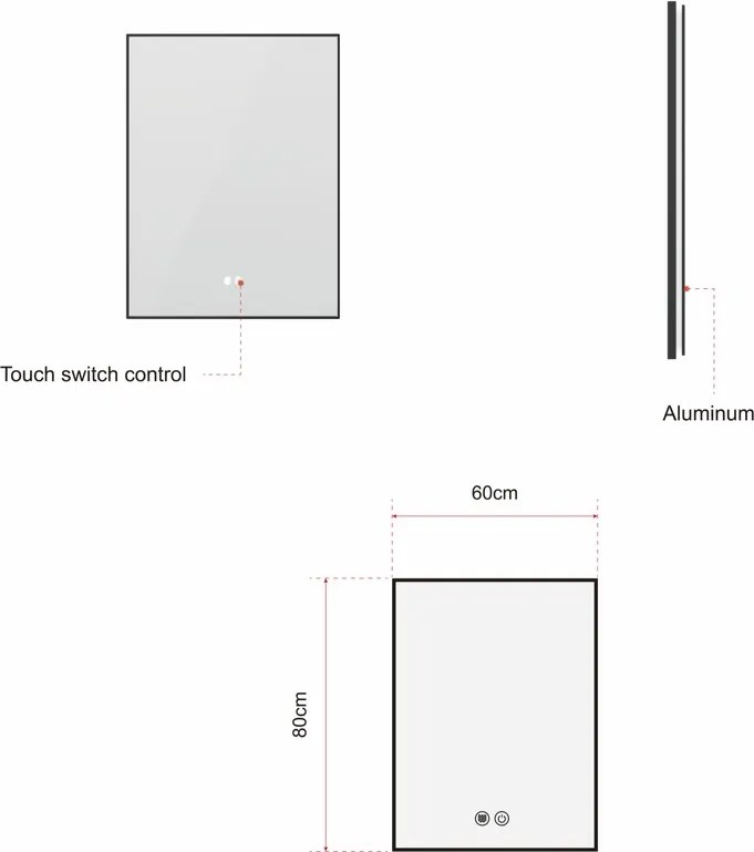 Erga Megan, LED zrkadlo 60x80cm (80x60cm) v čiernom ráme, 2185 lm, 3 farby svetla, zadné osvetlenie, ERG-V01-MEGAN-6080-BK