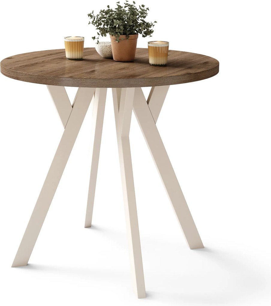 ALMO 80 Orech Elegant / béžové nohy – okrúhly stôl s nohami Y, loftový/industriálny do kuchyne, obývačky a jedálne