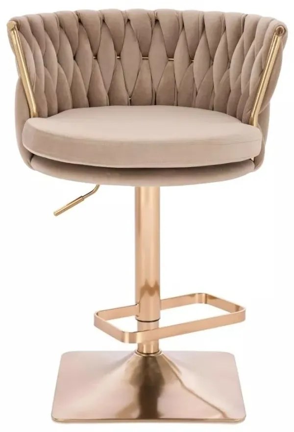 LuxuryForm DESIGN Barová stolička LYON VELUR na zlatej hranatej podstave - latte