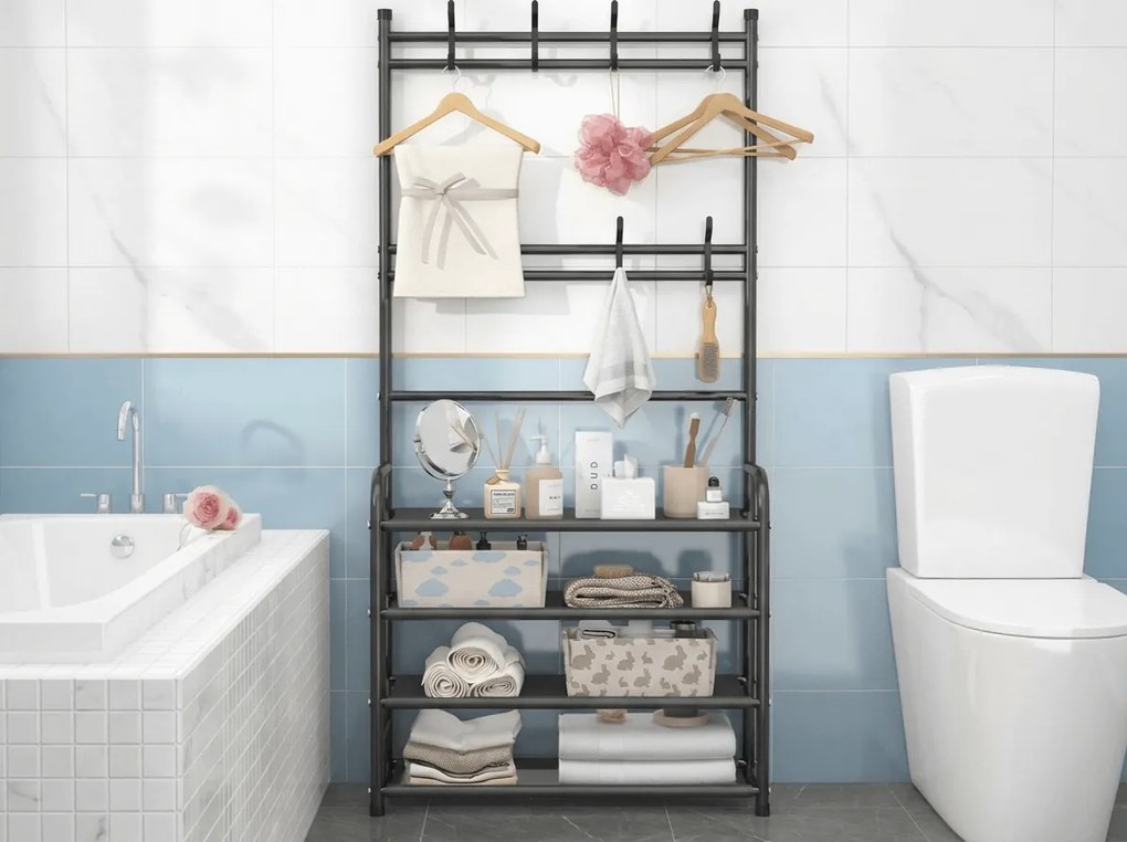 Vešiak s botníkom CLOTHORY 80x152 cm, čierny