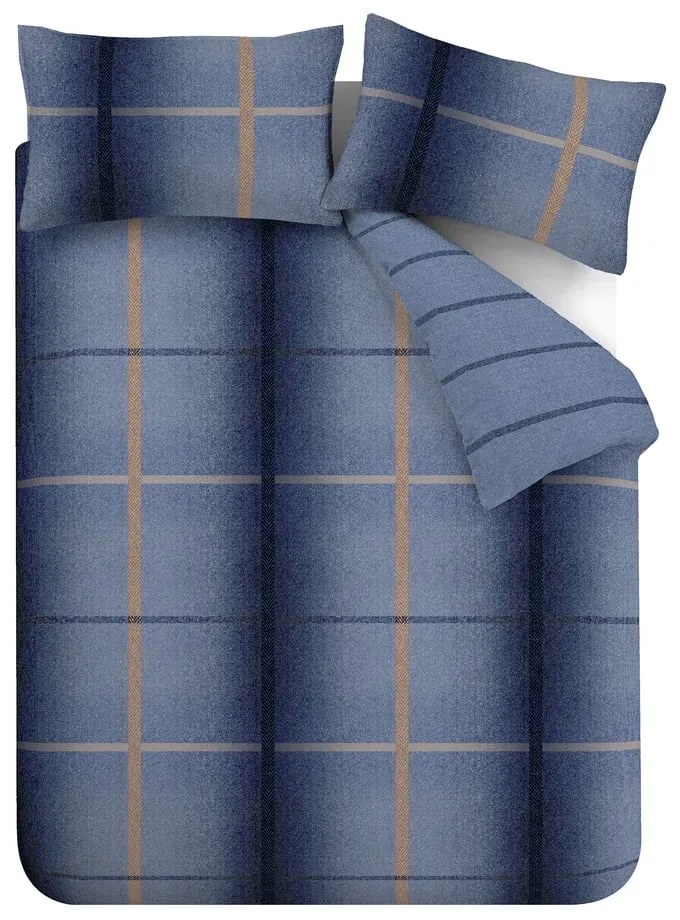 Tmavomodré flanelové obliečky na dvojlôžko/predĺžené 230x220 cm Melrose Tweed Check – Catherine Lansfield