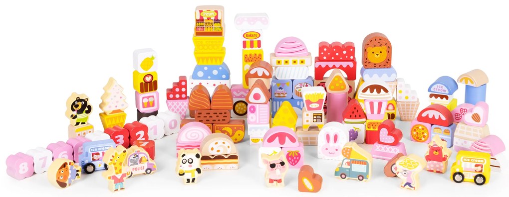 WELLHOX Vzdelávacia sada drevených kociek - Candy city 116 ks.