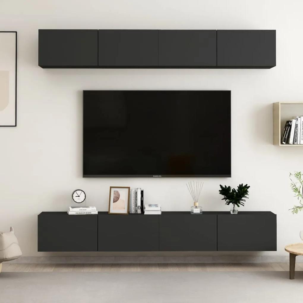 4-dielna súprava TV skriniek čierna 100x30x30 cm drevotrieska