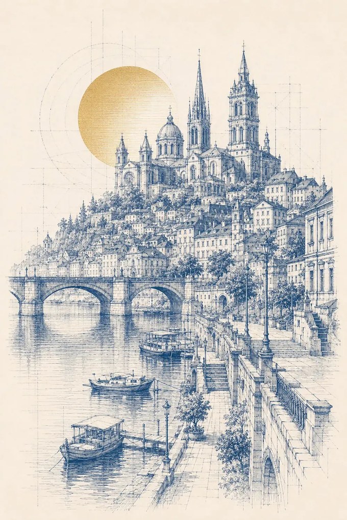 Historické mesto - Metalický obraz 70x50cm