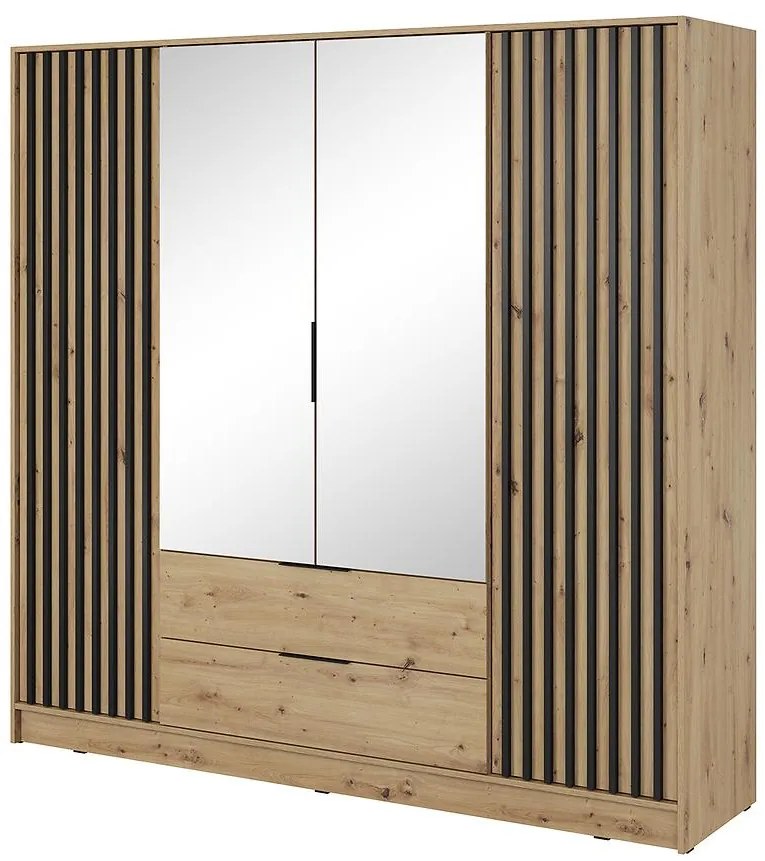 Skriňa Nelly 4d Zrkadlo Dub Artisan/Čierna