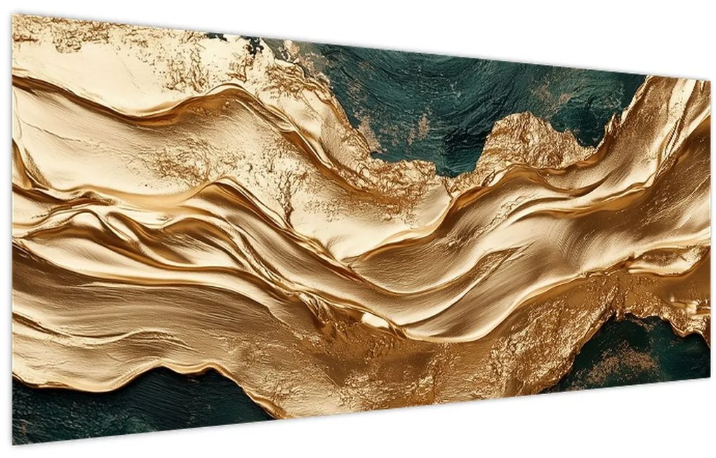 Obraz - Zelená abstrakcia so zlatom II. (120x50 cm)