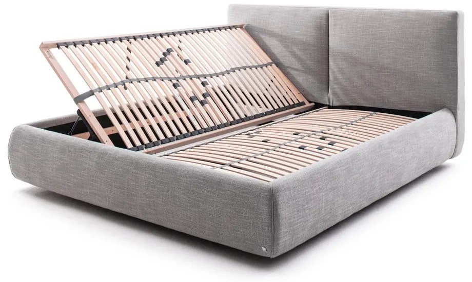 Sivá čalúnená dvojlôžková posteľ s úložným priestorom s roštom 180x200 cm Atesio – Meise Möbel