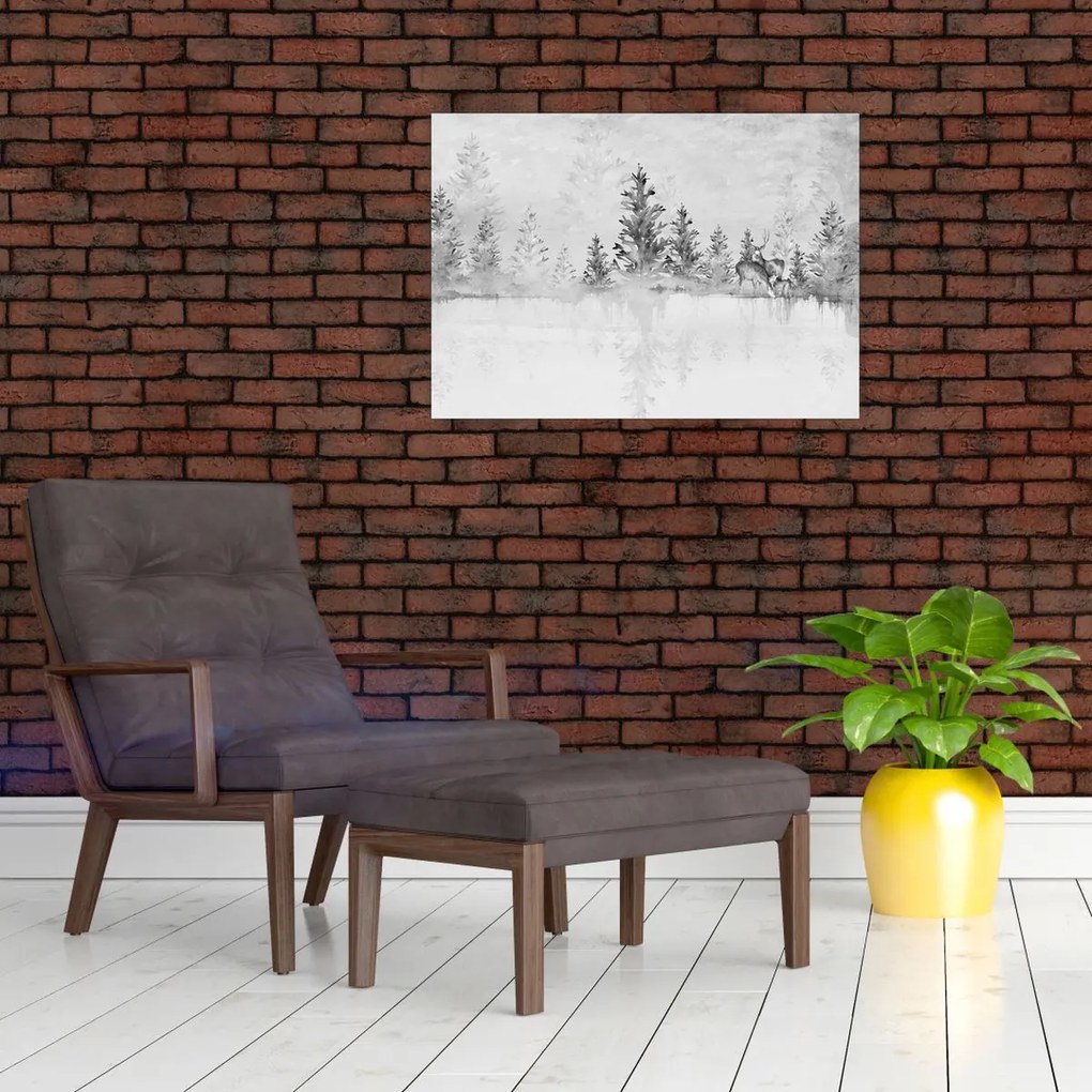Sklenený obraz - Jelene pri jazere (70x50 cm)