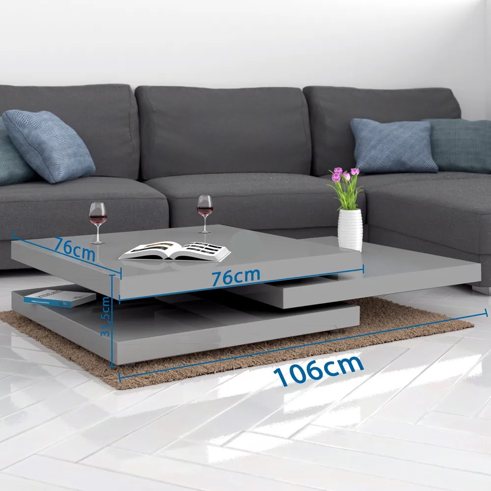 Konferenčný stolík NY – 60 x 60 cm – vysoký lesk šedý