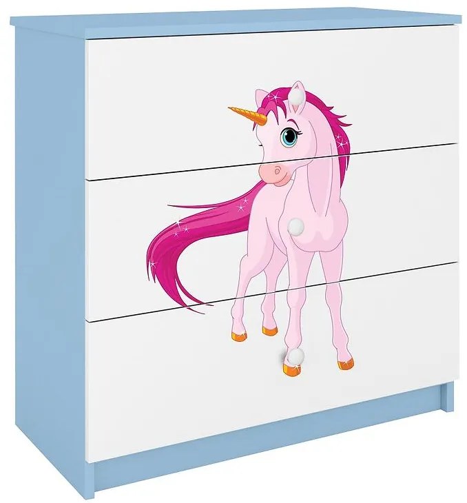 Detská komoda  Babydreams modrá – Jednorožec