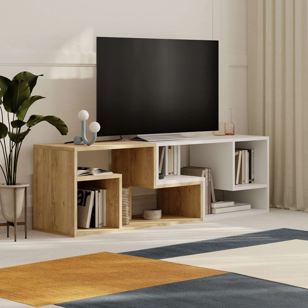 Televízny stolík Houseland Glis dub zafírový/biely