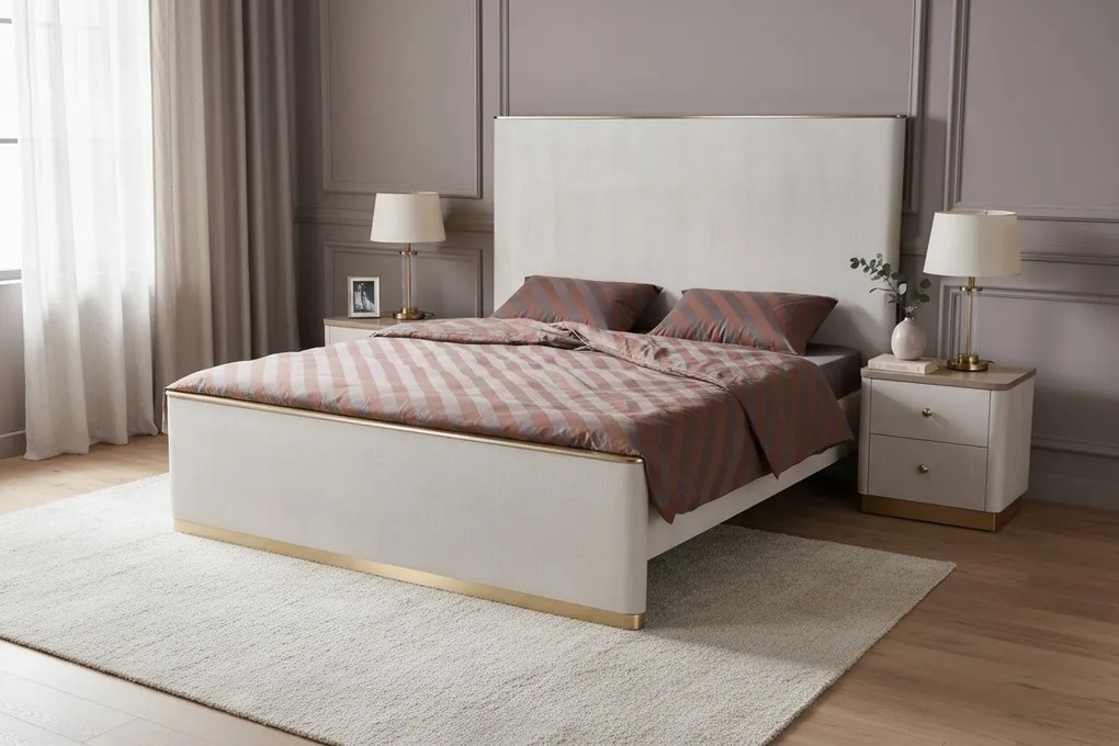 Nočný stolík Stilig ST891 55 cm ekokoža béžovosivý/zlatý