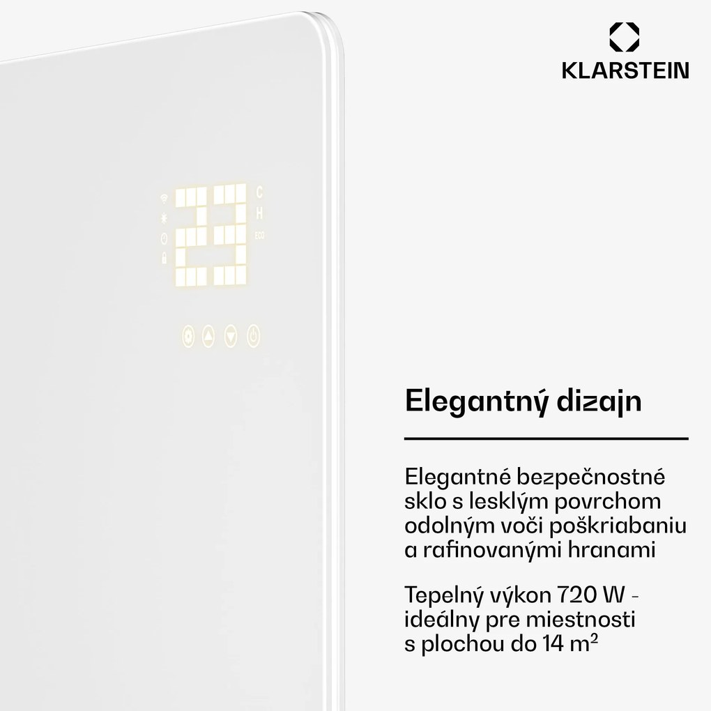 Klarstein Wonderglass infračervený panel | 720 W | 8 - 15 m² | Moderný sklenený dizajn | 120 cm x 68 cm