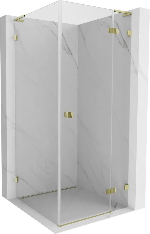 Mexen Lunar L, 1-krídlový sprchový kút, pravý, 80 x 80 cm, 8mm číre sklo, zlatý lesklý profil, 834L-080-080-50-00-P