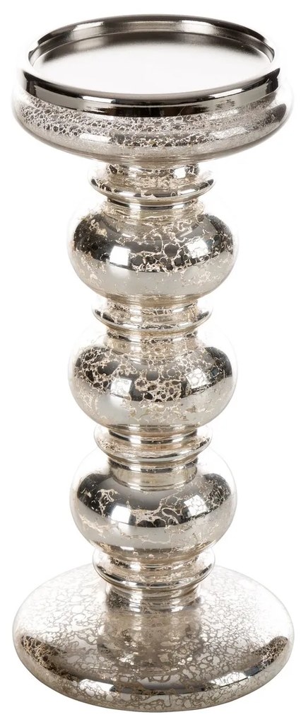 SKLENENÝ SVIETNIK 15B 11X25 CM STRIEBORNÁ