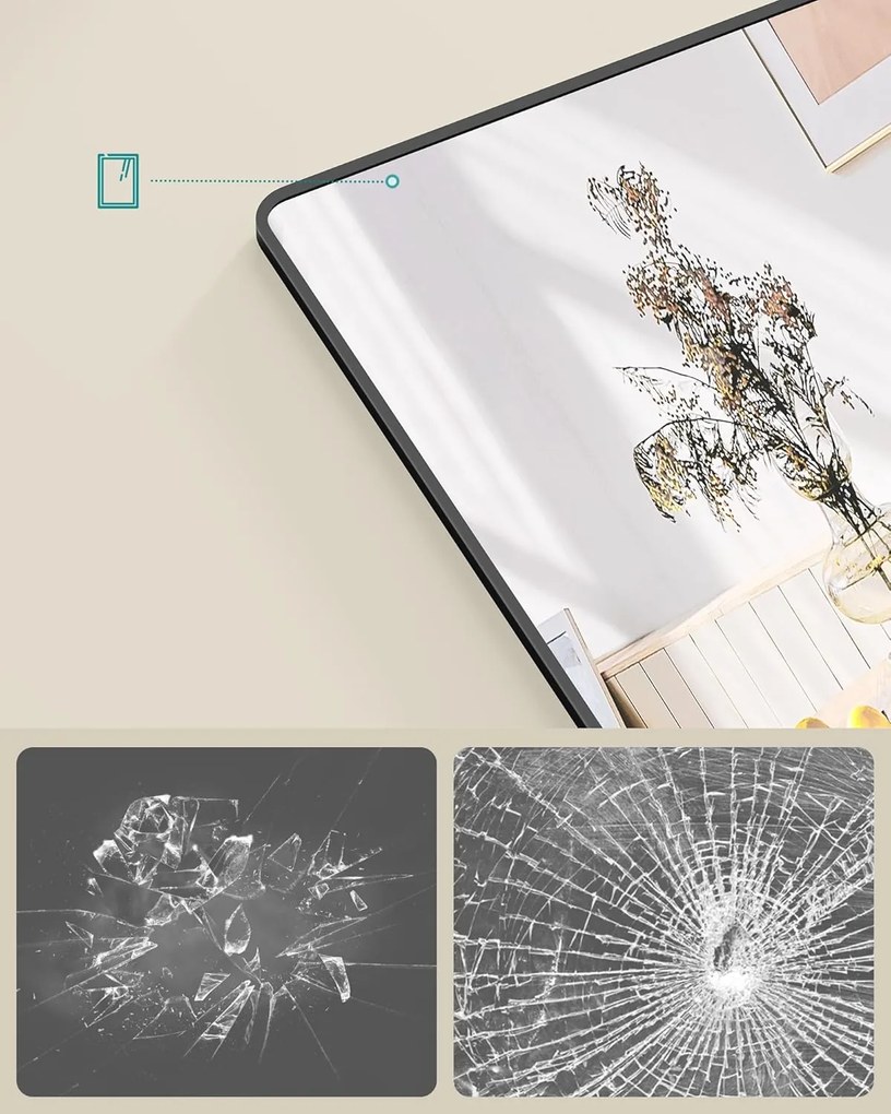 Celo­dĺžkové zrkadlo obdĺžnikové, na stenu alebo dvere, 120x40 cm, čierne