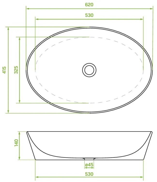 Laveo Desna, umývadlo na dosku 620x415x140 mm, biela lesklá, LAV-VUD_6262