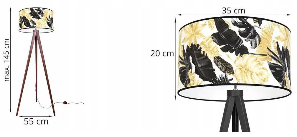 Stojacia lampa Gold flowers, 1x biele textilné tienidlo s kvetinovým vzorom, (výber zo 4 farieb konštrukcie), (fi 35cm)