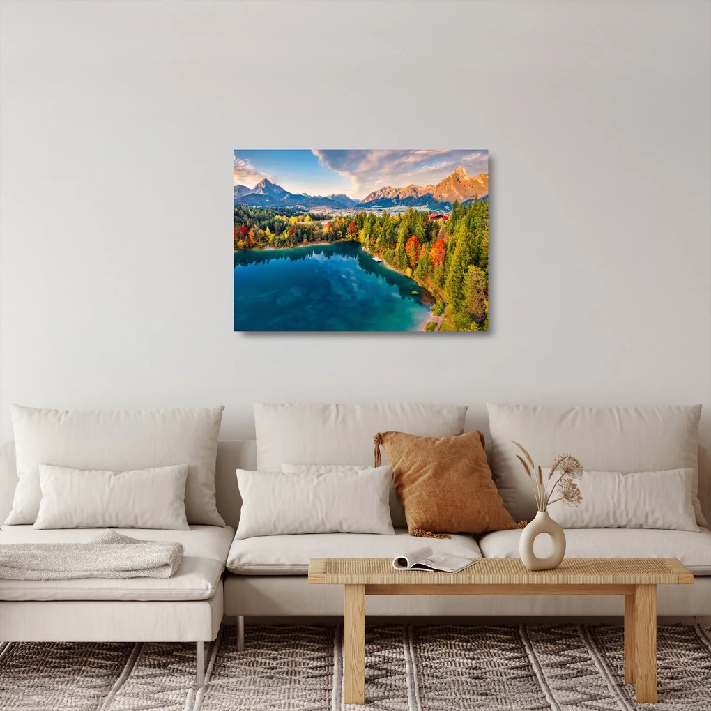 Sklenený obraz - Jazero Urisee, Rakúsko (70x50 cm)