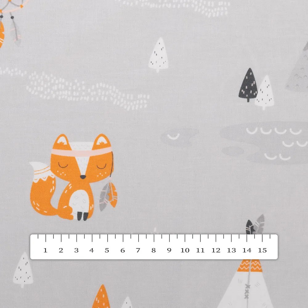 Biante Detské bavlnené prestieranie na stôl Sandra SA-699 Oranžové zvieratká Indiáni na sivom 35x45 cm