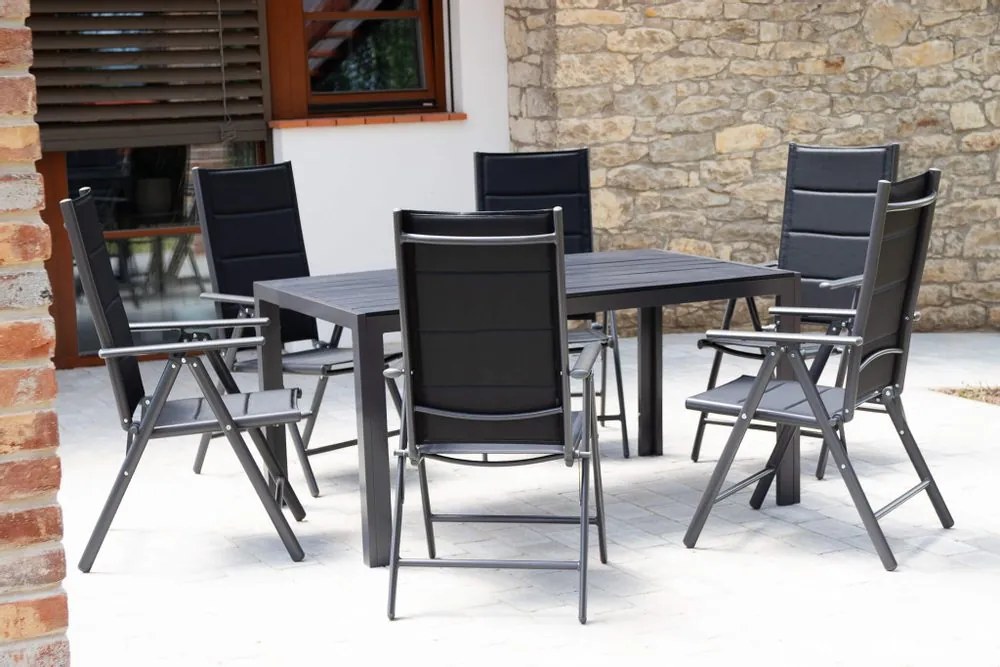 Home Garden Záhradný set Ibiza so 6 stoličkami a stolom 150 cm, antracit/čierny