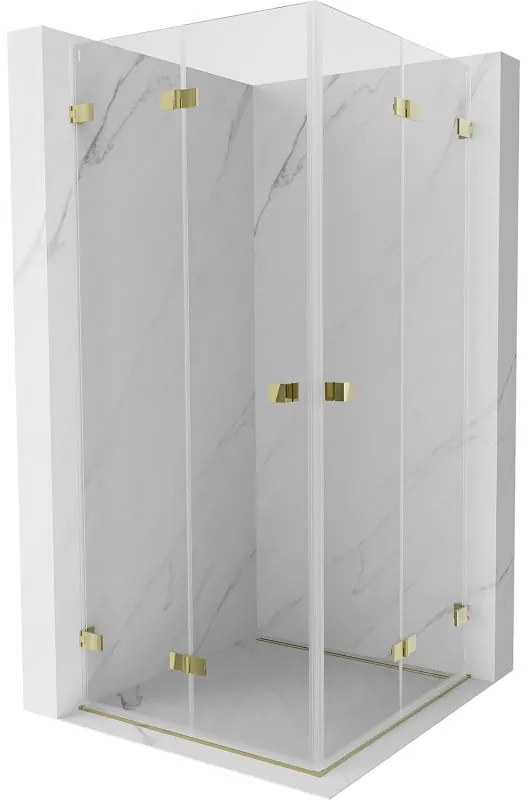 Mexen Lunar-F Duo, skladací sprchový kút 75 x 75 cm, 8mm číre sklo, zlatý profil, 836-075L-075P-50-00