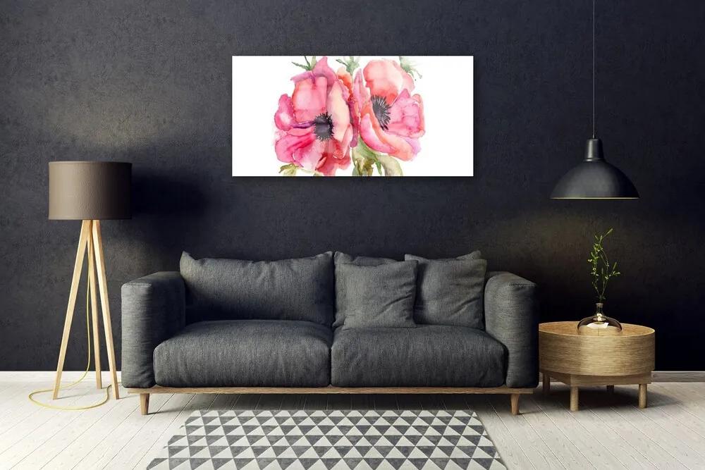 Obraz na skle Kvety akvarely 125x50 cm