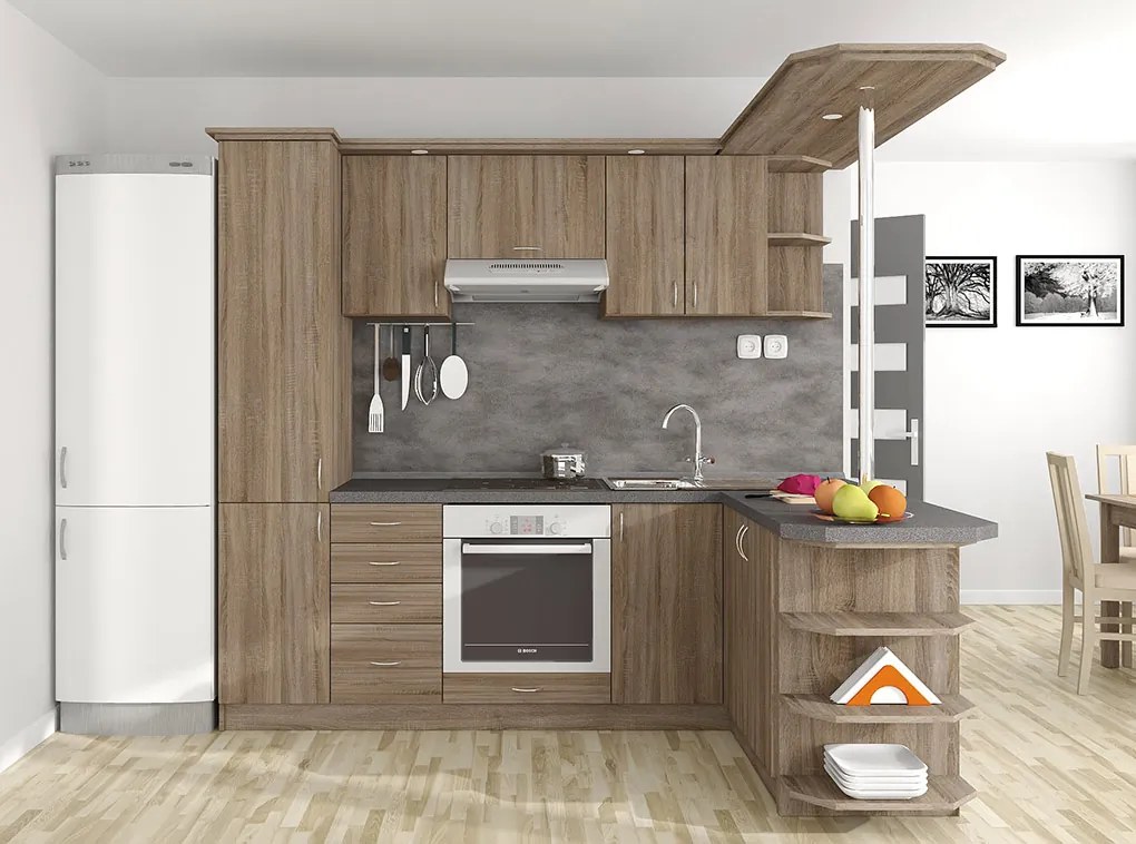 Nabytekmorava Kuchyna s ostrovčekom Bára C farba kuchyne: ořech / krém, pracovná doska: s pracovnou doskou