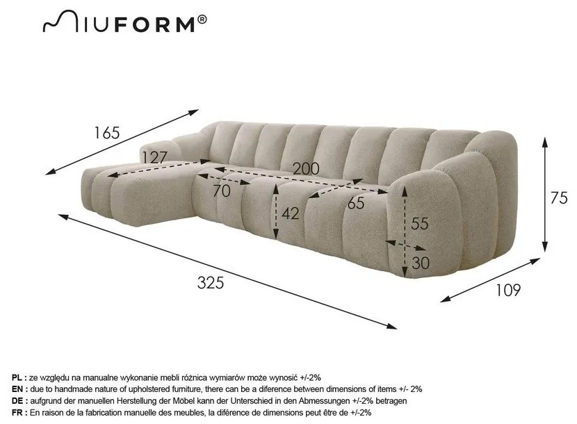 Sivá rohová pohovka (ľavý roh/s leňoškou) Shell – Miuform