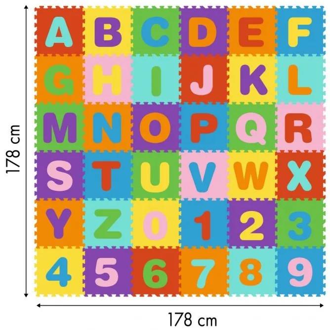 Veľká penová podložka pre deti s písmenami a číslami, 178x178 cm 36 ks.