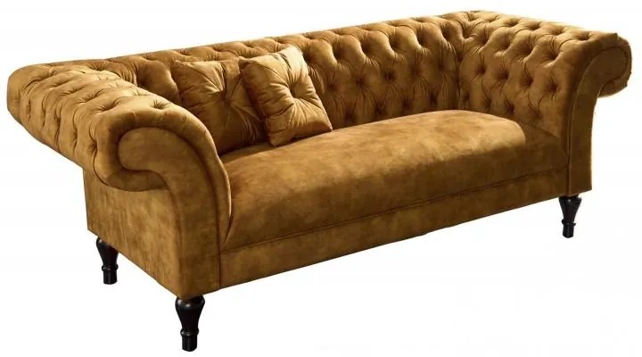 Invicta Interior - Elegantná 3-miestna pohovka Chesterfield PARIS 225 cm zamat, horčicovo žltá