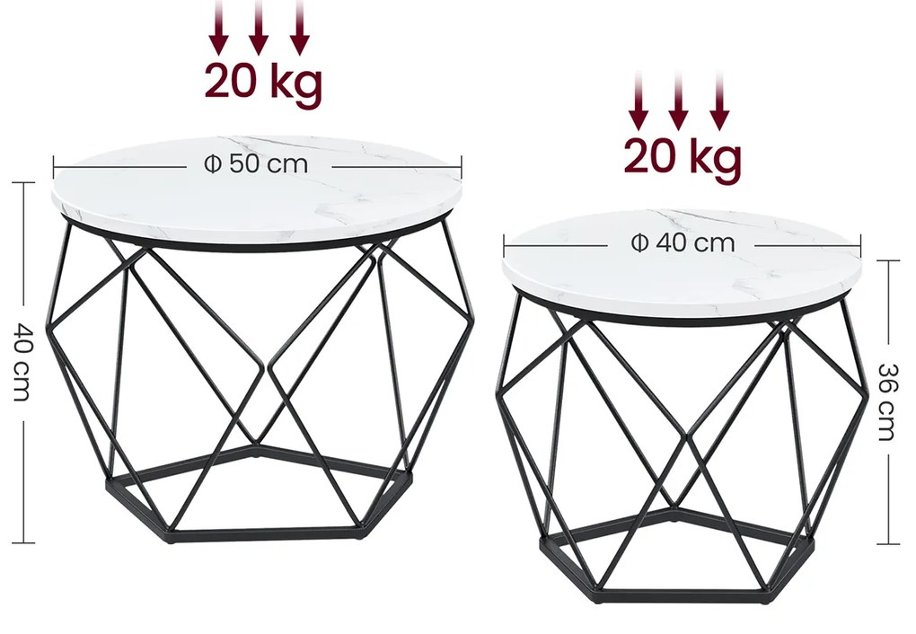 Sada 2 ks odkládacích stolků Vasagle Elezi bílý mramor/černá