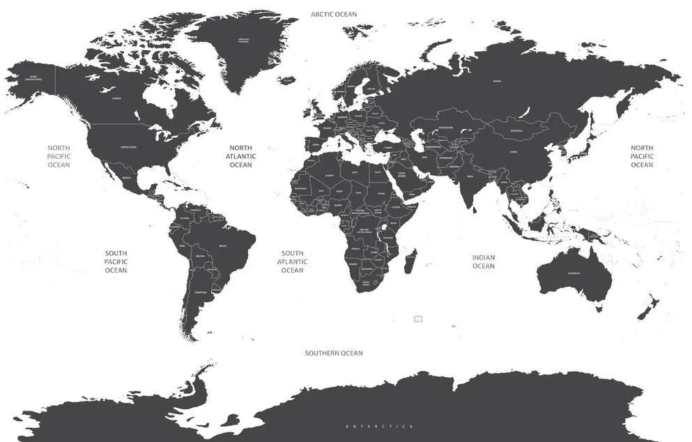 Obraz podrobná mapa sveta v čiernobielom prevedení