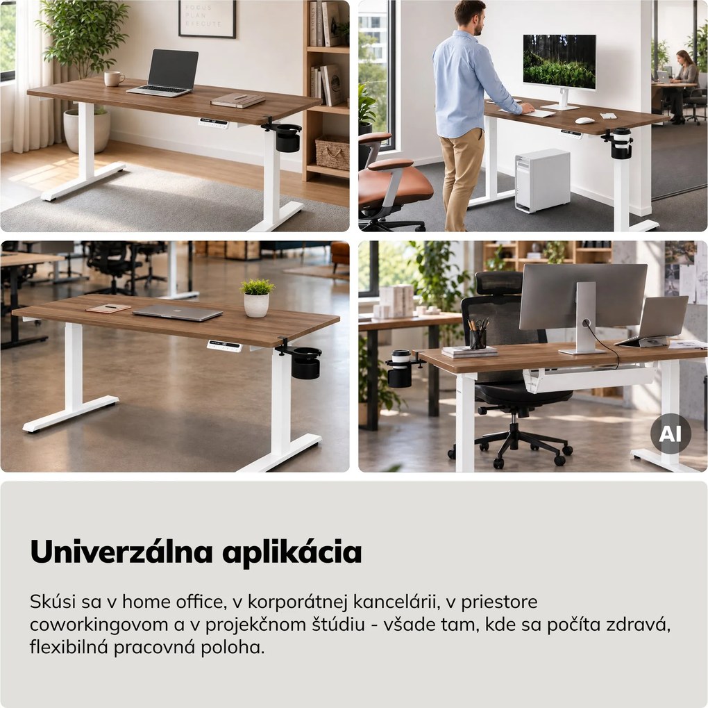 Elektrický stôl s nastaviteľnou výškou ergonomický biely/orech,1400x700 mm: ARIA
