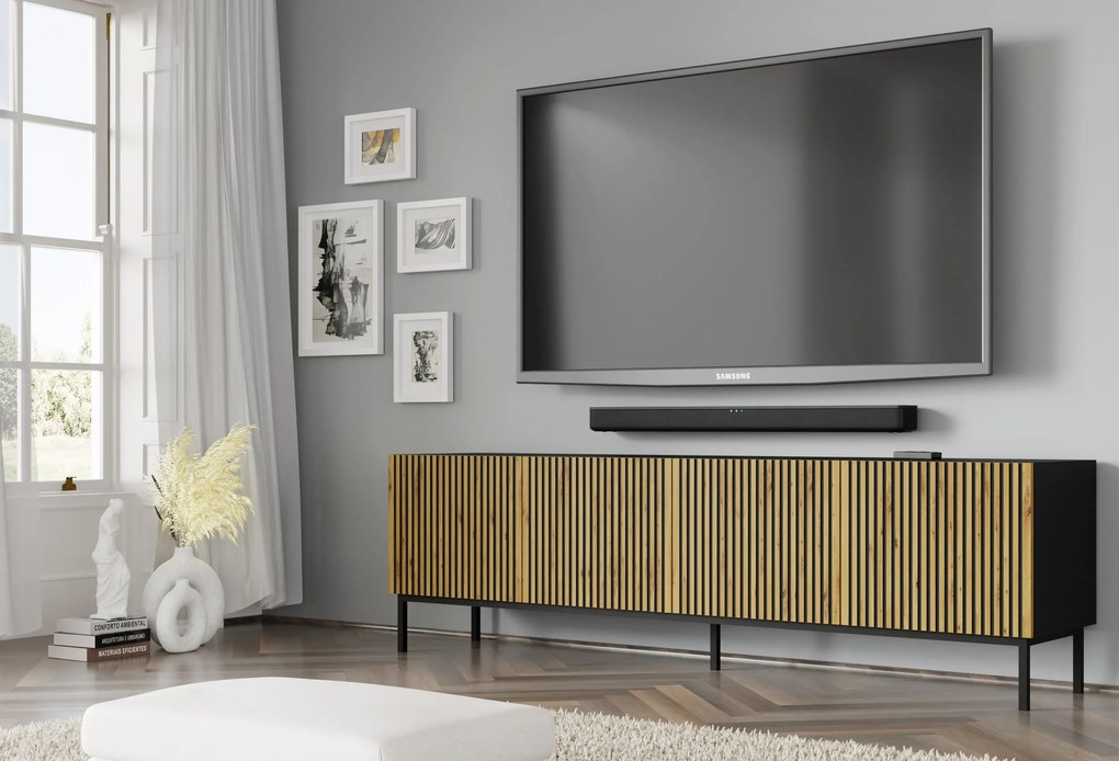 TV skrinka/stolík F 4D 200 Rowanna (čierna + dub artisan). Akcia -20%. Vlastná spoľahlivá doprava až k Vám domov. 1125068