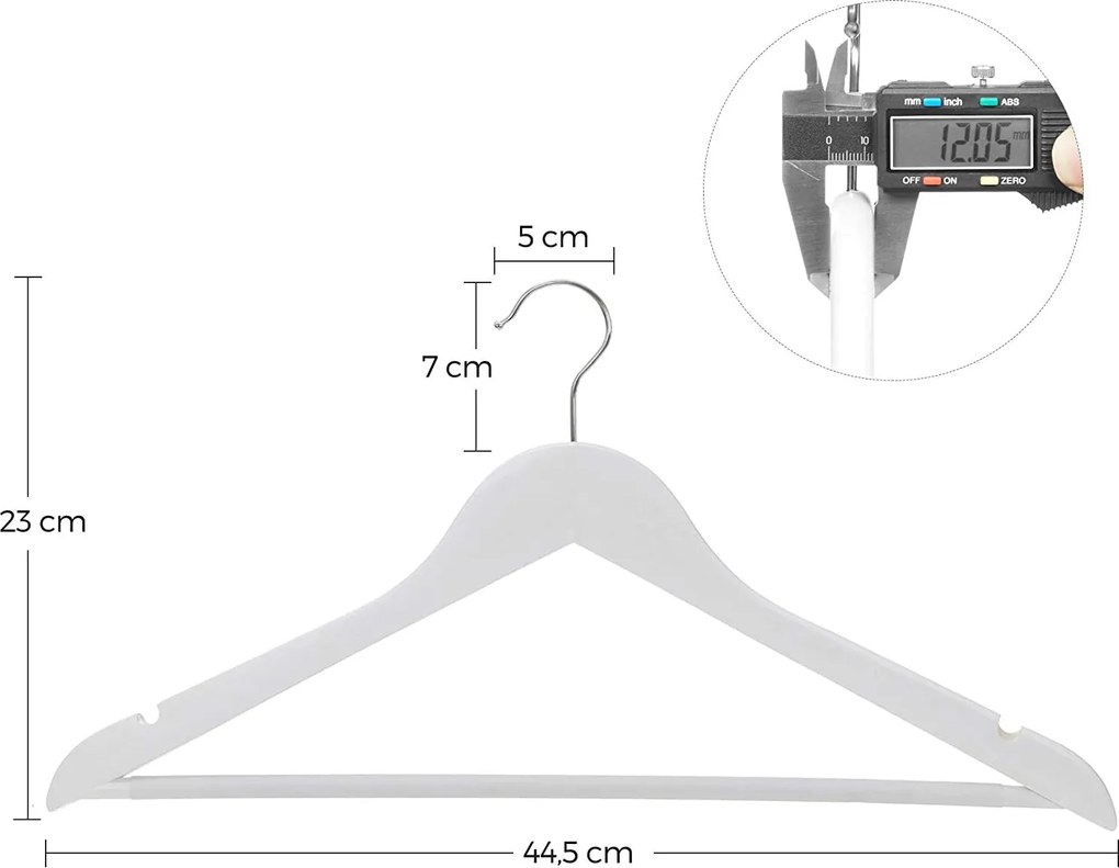 Javorové vešiaky, ramienka 20 ks, biele
