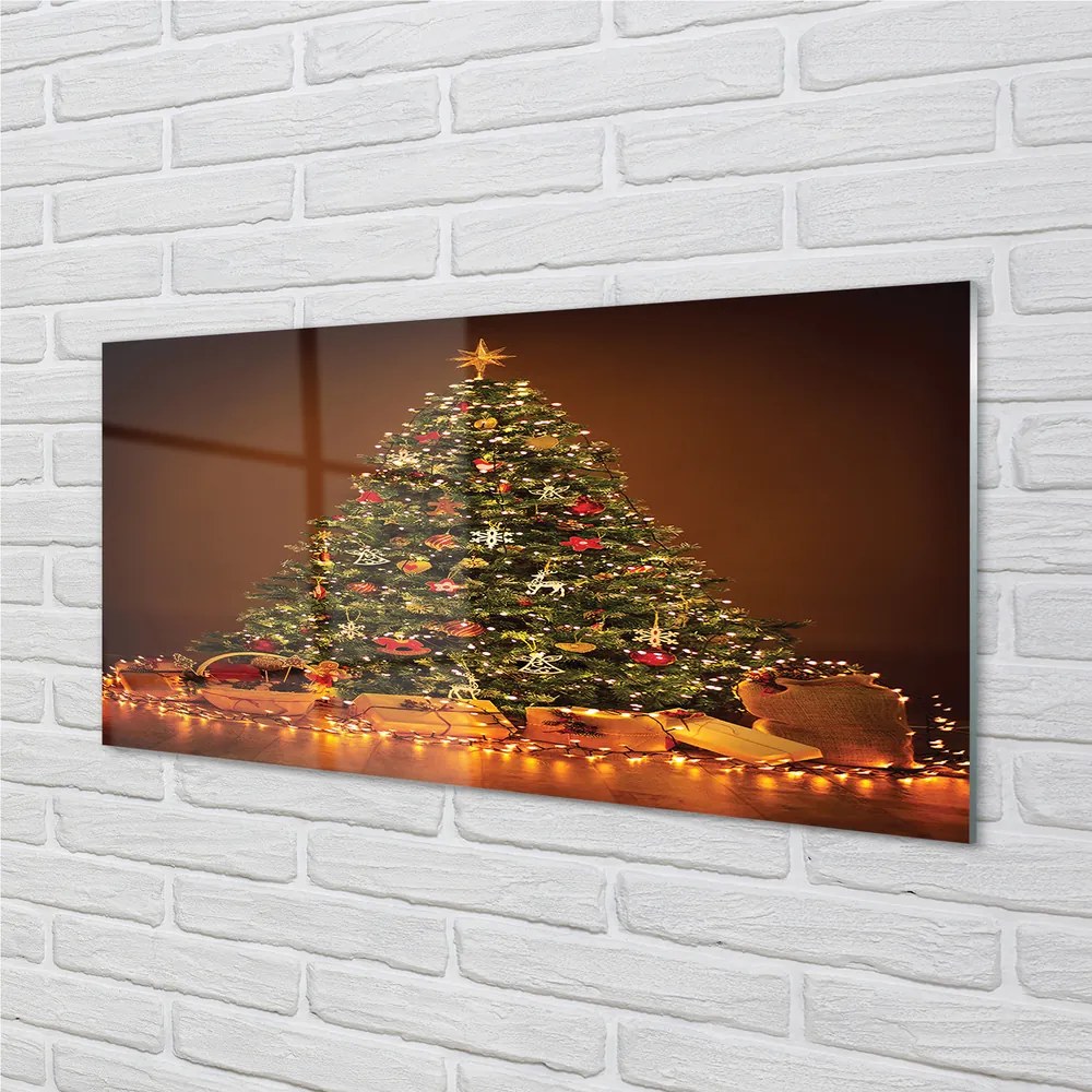 Obraz na akrylátovom skle Vianočné osvetlenie dekorácie darčeky 125x50 cm