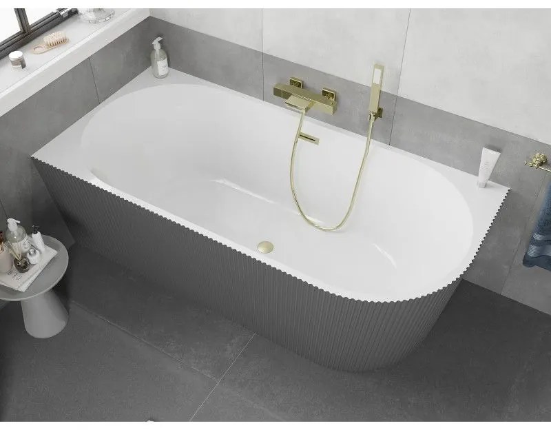 Mexen Silo, rohová voľne stojaca ryhovaná vaňa, ľavá, 170 x 80 cm, biela-šedá, zlatý matný prepad, 52891708062L-55