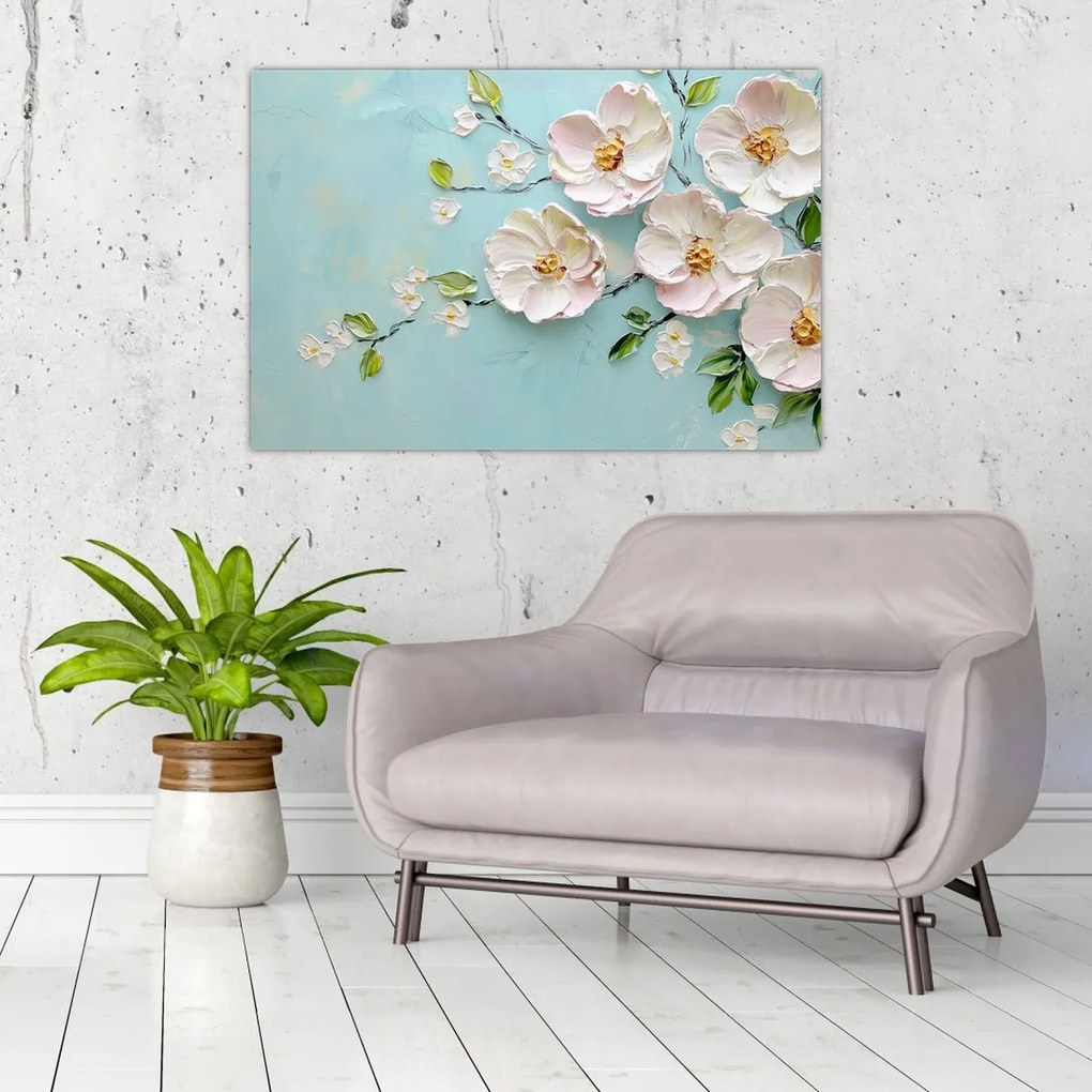 Obraz - Kvietky na modrom pozadí (90x60 cm)