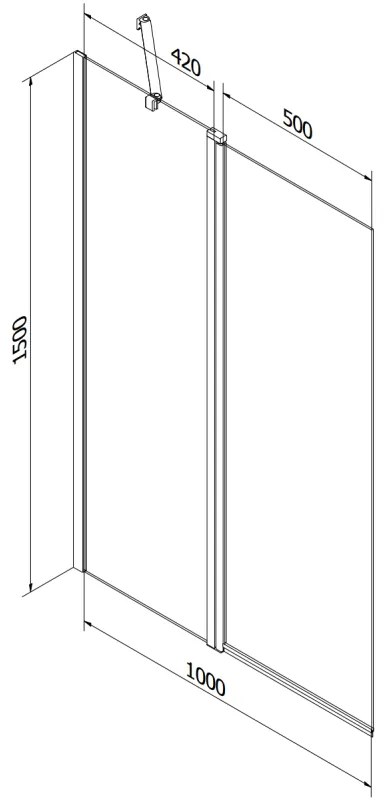 Mexen Flip, 1-krídlová vaňová zástena 100 x 150 cm, 6 mm námraza sklo, čierny profil, 894-100-101-70-30