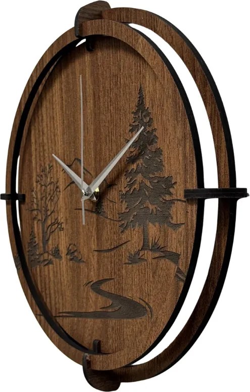Drevené nástenné hodiny s motívom lesa – moderný dizajn | SENTOP HDF0588-ORECH-WENGE
