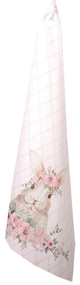 Ružová bavlnená utierka s králikom Floral Easter Bunny - 50*70 cm