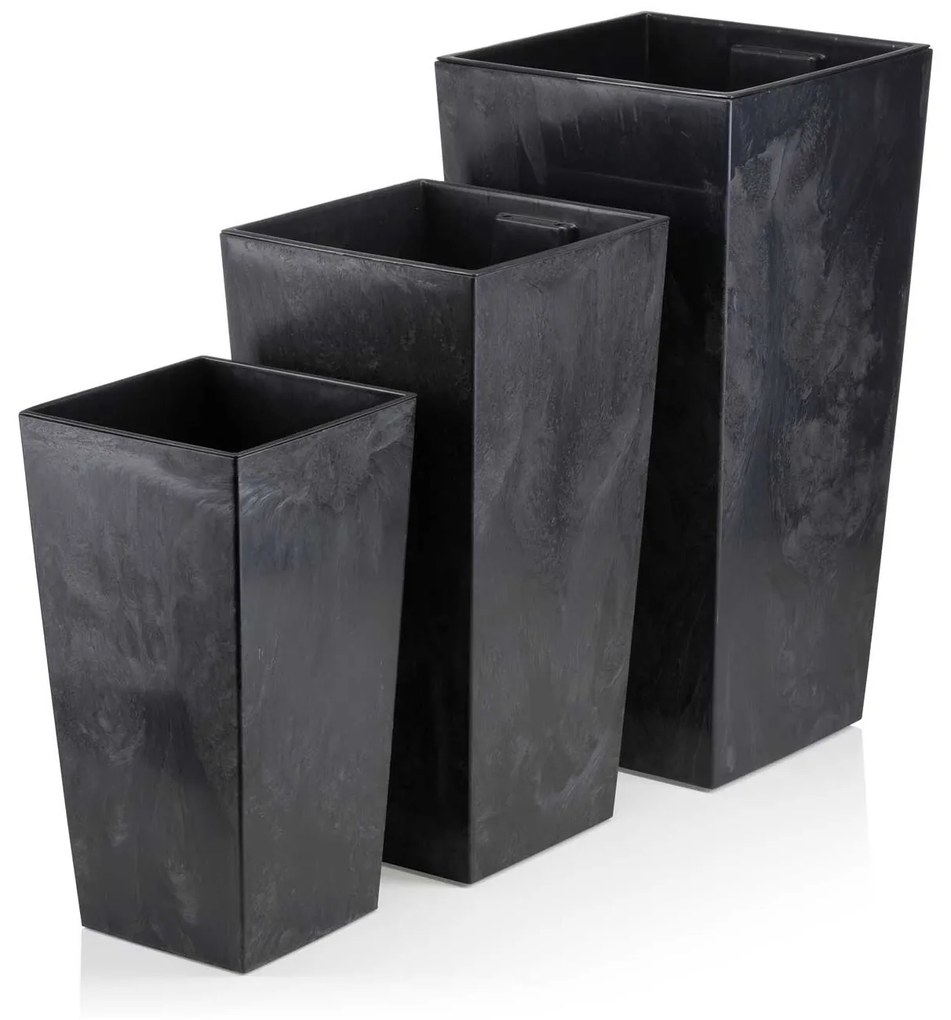 Súprava 3 kvetináčov PORTO čierny betón