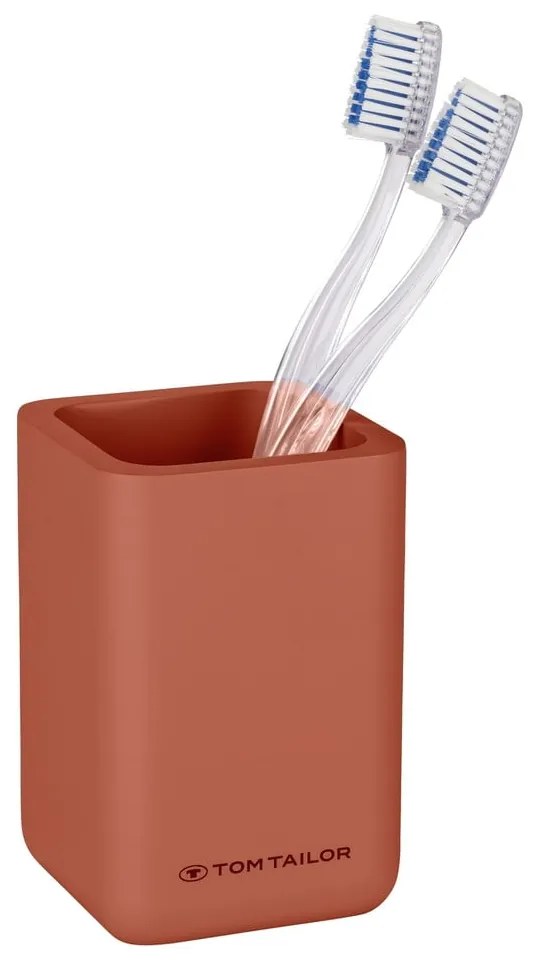 Oranžový téglik na zubné kefky z polyresínu Tom Tailor T-Rounded – Wenko