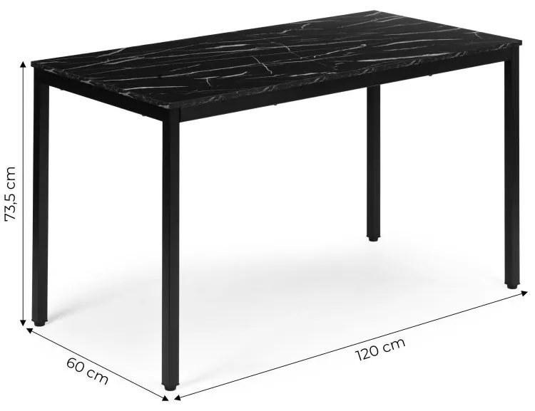 Kuchynský stôl čierny mramor 120 x 60 cm – univerzálny stôl pre 4–5 osôb
