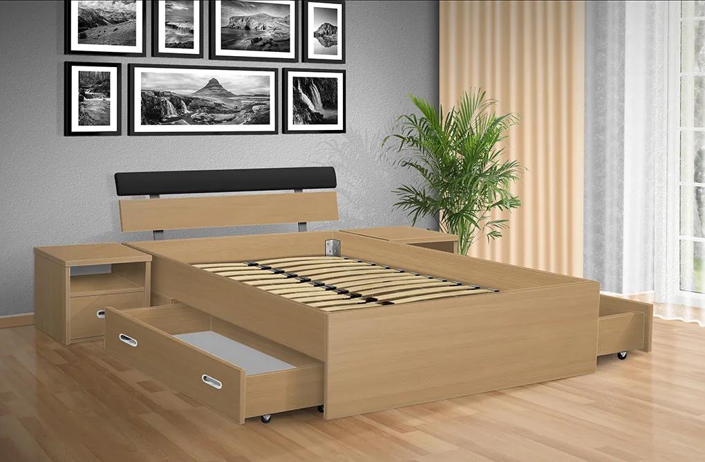 Nabytekmorava Drevená posteľ RAMI -M 160x200 cm dekor lamina: BUK 381, matrac: MATRACE 19cm, ORTHOPEDY MAXI