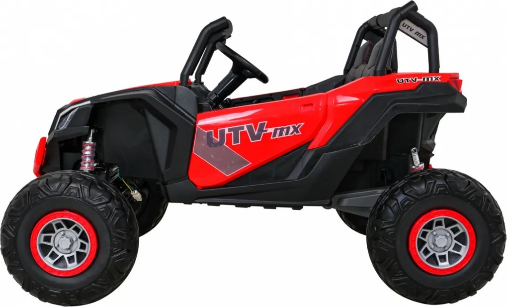 Ramiz Elektrická bugina UTV-MX pre deti červená + pohon 4x4 + diaľkové ovládanie + LED a audio + úložný priestor + EVA + pomalý štart