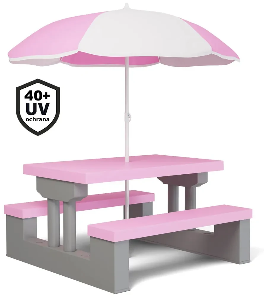 Spielwerk Detská sedacia zostava so slnečníkom JASMIN, 67x78,5x42,5cm, ružová/šedá